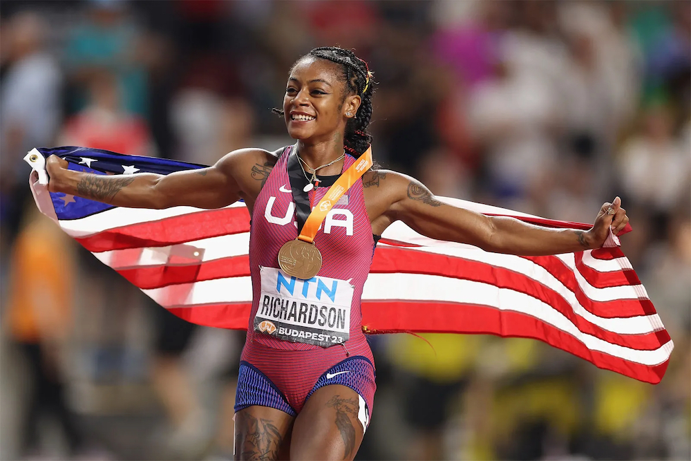 team-usa-american-track-and-field-athlete-sha-carrie-richardson-celebrates-win-for-womens-100-meter-final-day-3-at-world-athletics-championships-budapest-2023 copy